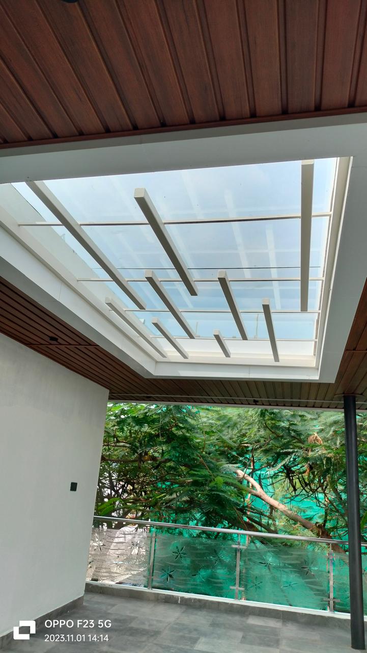 Transparent Glass Ceiling with balcony view